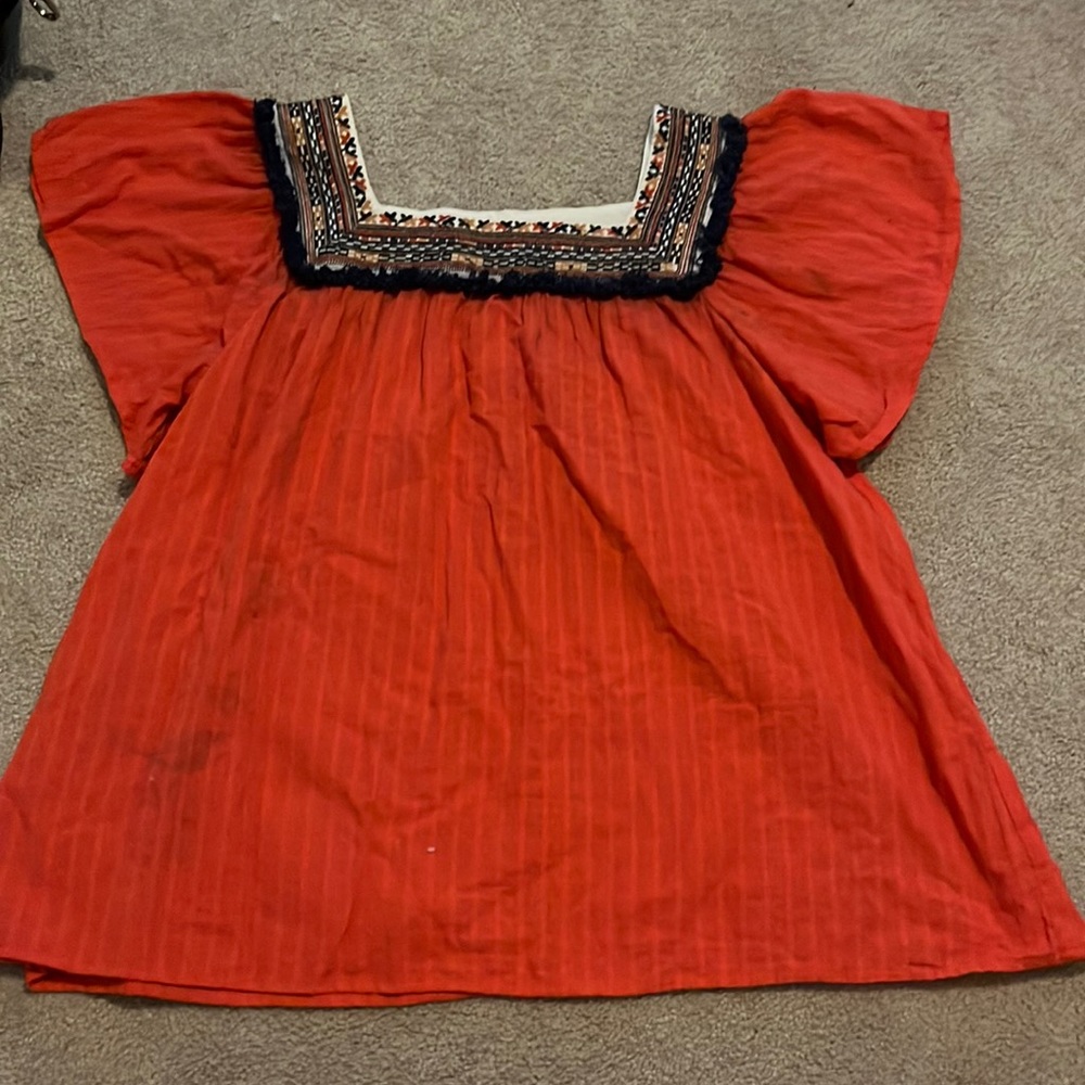 orange flowy sleeve blouse THML size S